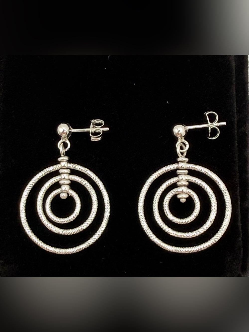 14K White Gold Triple Hoop Dangle Earrings